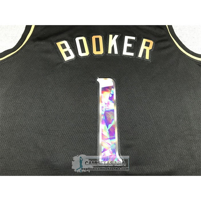 Camiseta Golden Edition Phoenix Suns Devin Booker NO 1 2021-22 Negro